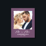 Modern photo wedding personalised Mr and Mrs Canvas Print<br><div class="desc">Modern simple torn edges purple photo Mr and Mrs wedding personalised established in gift.</div>