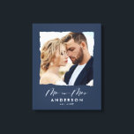 Modern photo wedding personalised Mr and Mrs Canvas Print<br><div class="desc">Modern simple torn edges navy blue photo Mr and Mrs wedding personalised established in gift.</div>