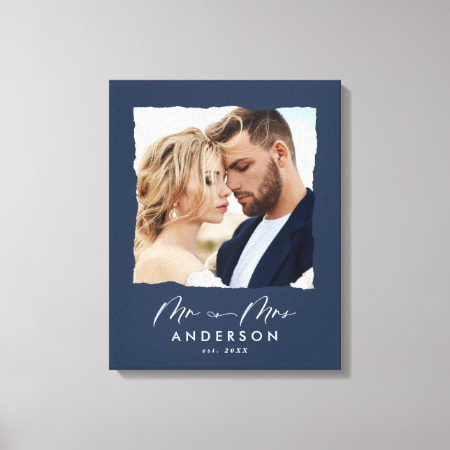 Modern photo wedding personalised Mr and Mrs Canvas Print (Front)
