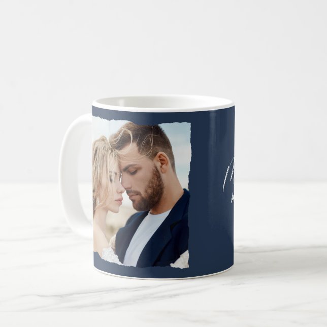 Modern photo wedding personalised Mr and Mrs Coffee Mug (Front Left)