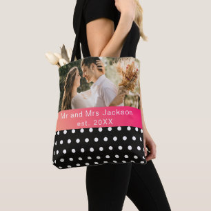 Modern photo wedding personalised mr and mrs tote  bag