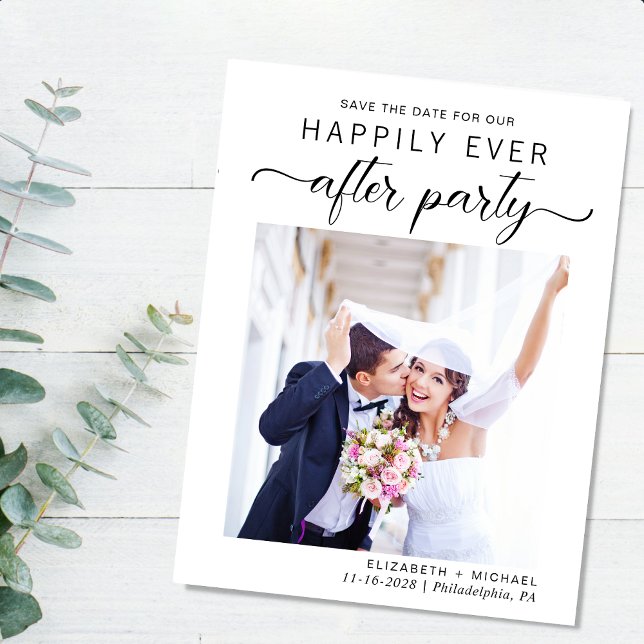 Modern Photo Wedding Reception Save The Date Announcement Postcard (A stylish save the date announcement for a reception to celebrate your elopement or private wedding)