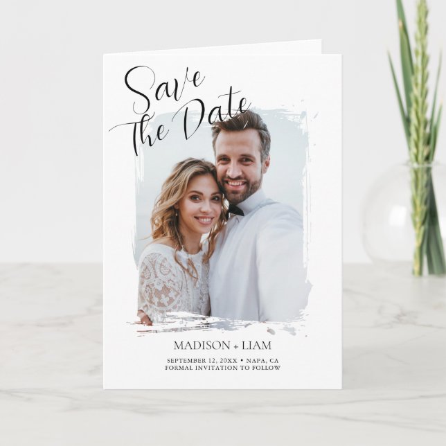 Modern Photo Wedding Save the Date Card (Front)