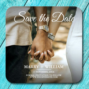 Modern Photo Wedding Save The Date Elegant Classic Coaster