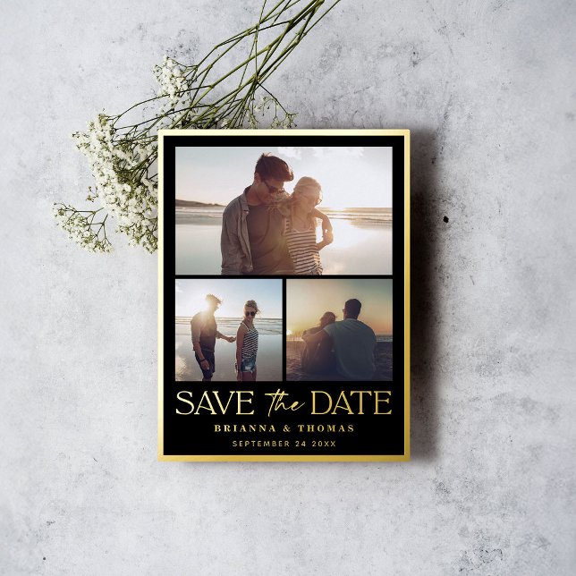 Modern Photo Wedding Save the Date Gold Foil Invitation Postcard (Creator Uploaded)