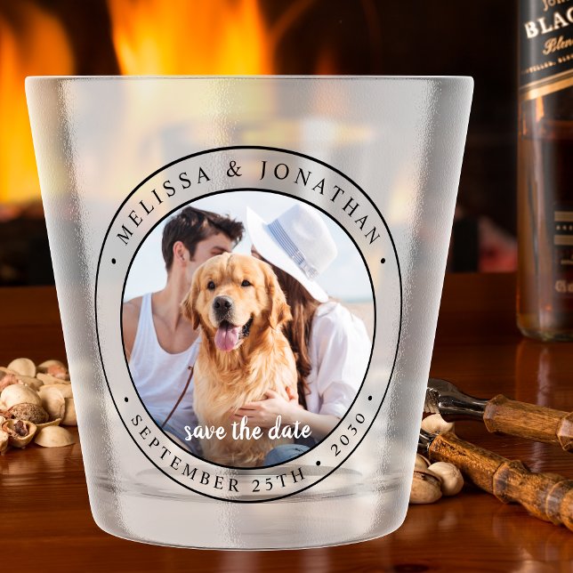 Modern Photo Wedding Save The Date Name Date Shot Glass (Creator Uploaded)