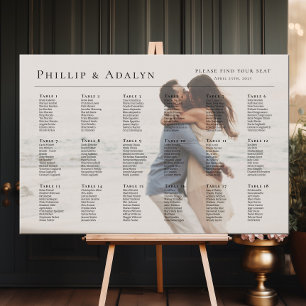 Modern photo wedding seating chart, 18 tables poster