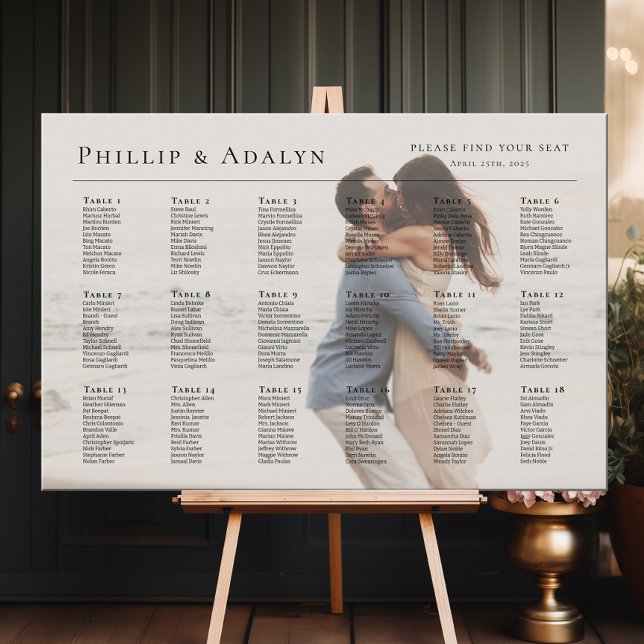 Modern photo wedding seating chart, 18 tables poster (Creator Uploaded)