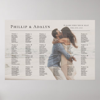 Modern photo wedding seating chart, 24 tables poster