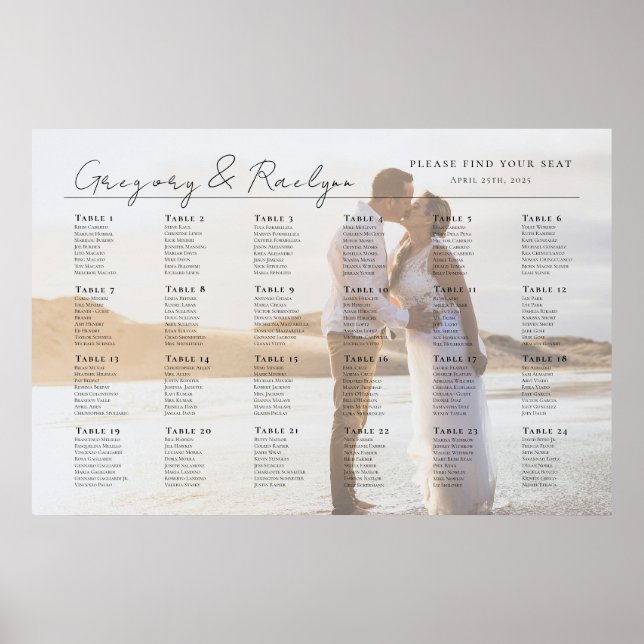Modern photo wedding seating chart, 24 tables poster (Front)
