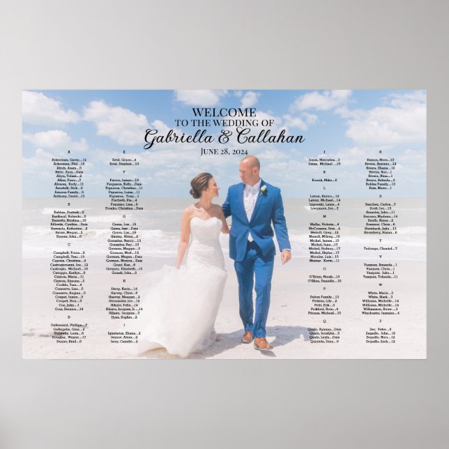 Modern photo wedding seating chart alphabetical (Front)