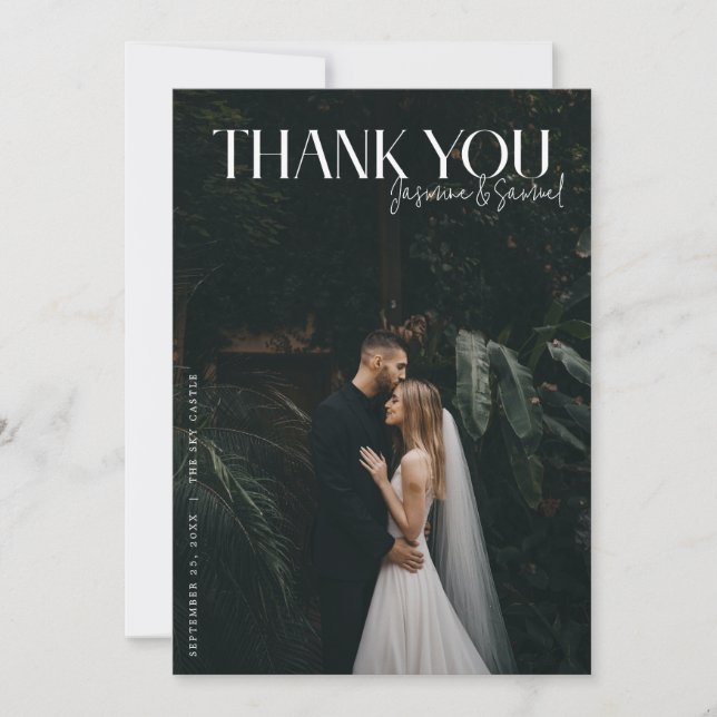 Modern Photo Wedding Thank You Card W Note (Front)