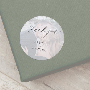Modern photo wedding thank you favour  classic round sticker