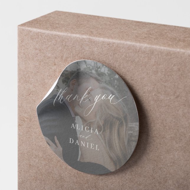 Modern photo wedding thank you favour  classic round sticker (Creator Uploaded)