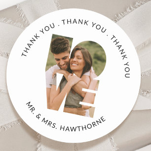 Modern Photo Wedding Thank you Love Letters Favour Classic Round Sticker