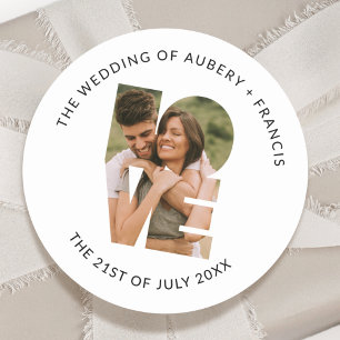 Modern Photo Wedding Thank you Love Letters Favour Classic Round Sticker