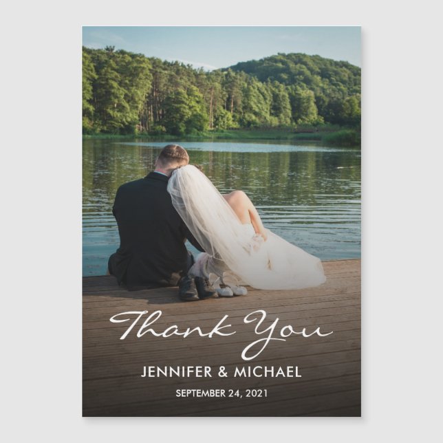 Modern photo wedding Thank you magnetic card (Front)