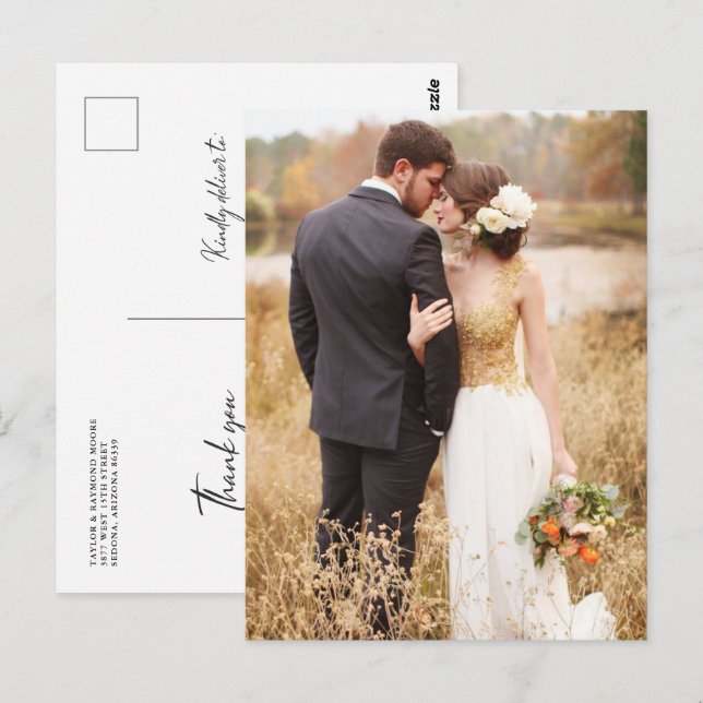 Modern Photo Wedding Thank You Postcard (Front/Back)