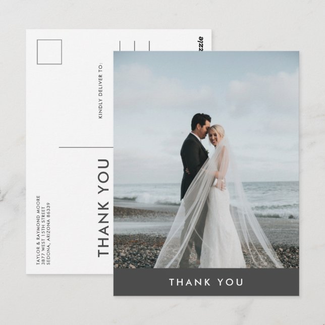 Modern Photo Wedding Thank You  Postcard (Front/Back)