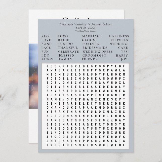 Modern Photo Wedding Word Search Save the Date- La Invitation (Front/Back)