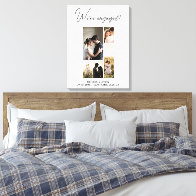 Modern Photo We're Engaged Engagement  Canvas Print (Insitu(Bedroom))