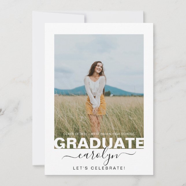Modern Photo White Calligraphy Graduation Party Invitation (Front)