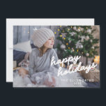 Modern Photo White Script Text Overlay Christmas Holiday Card<br><div class="desc">Share the joy of the season with this Custom Photo "Happy Holidays" Card, available as a downloadable or printed option. Featuring your favourite photo paired with elegant white script text, this card is perfect for sending personalised holiday greetings to family and friends. Ideal for capturing the warmth and magic of...</div>