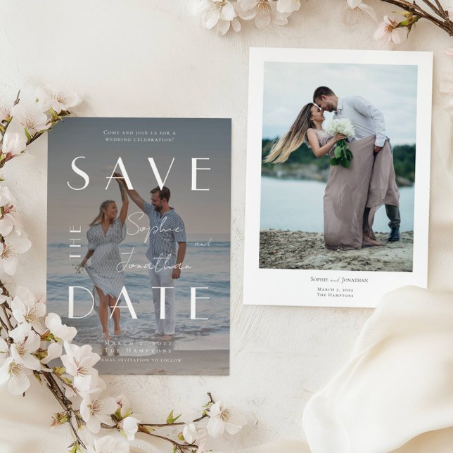 Modern Photo White Text Overlay Wedding  Save The Date (Creator Uploaded)