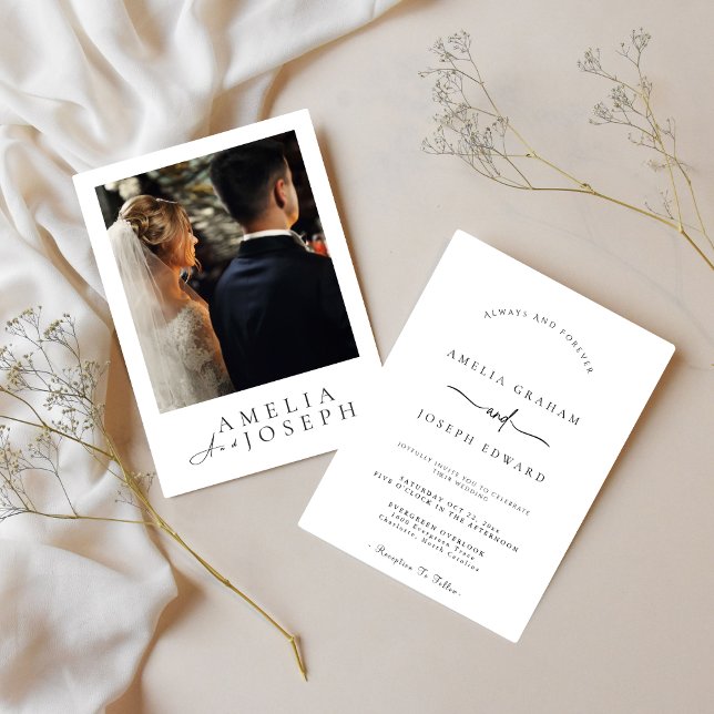 Modern Photo White Wedding Invitation | Editable (Art Work Photo wedding invitation)