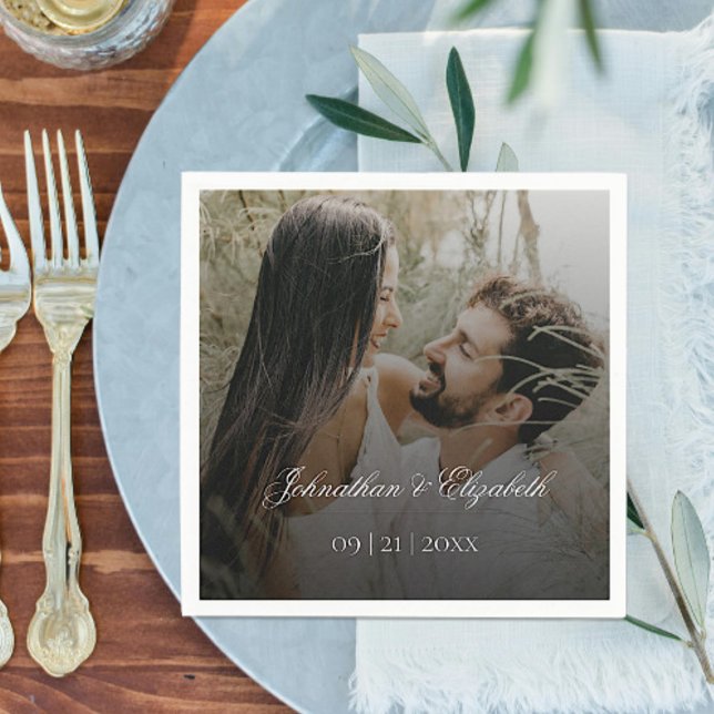 Modern Photo with Black Overlay Wedding Napkin (Modern Photo and Black Overlay Wedding Napkins)