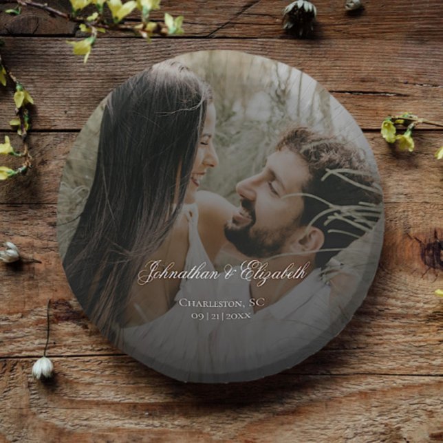 Modern Photo with Black Overlay Wedding Paper Plate (Modern Photo with Black Overlay Wedding Paper Bowls)