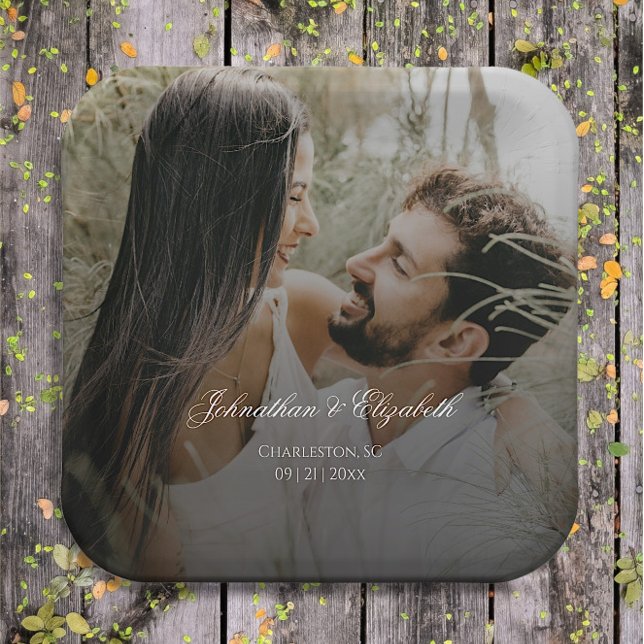 Modern Photo with Black Overlay Wedding Paper Plate (Modern Photo and Black Overlay Wedding Paper Plates)