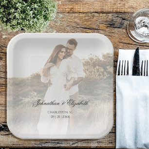Modern Photo with Overlay Wedding Paper Plate