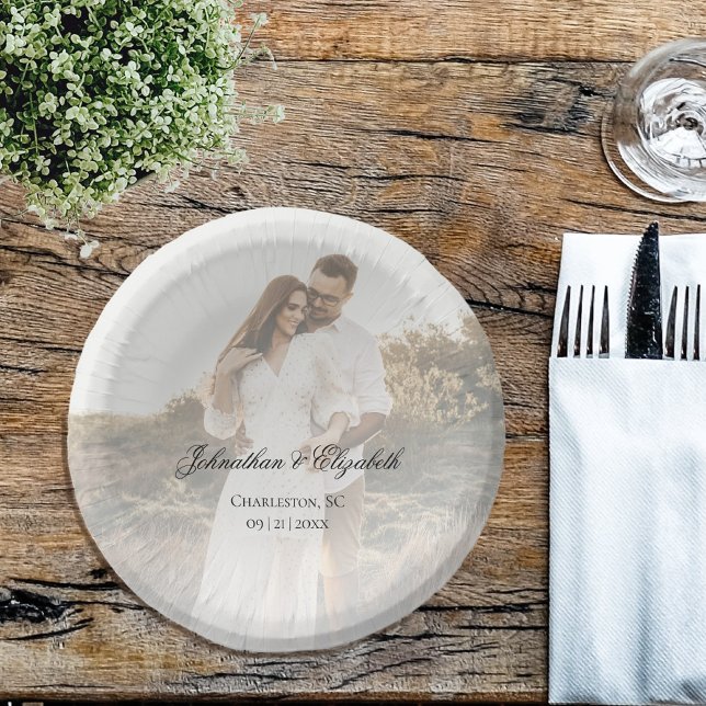 Modern Photo with Overlay Wedding Paper Plate (Modern Photo and Overlay Wedding Paper Bowls)