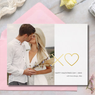Modern Photo XOXO heart Valentine's Day Foil Holiday Postcard
