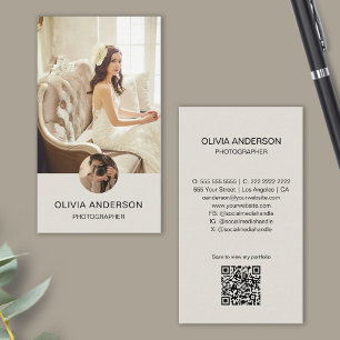 Modern Photographer 2 Photos QR Code Simple Business Card