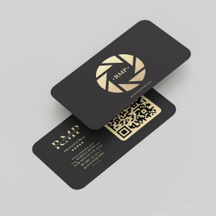 Modern Photographer Black Gold Camera Lens Business Card
