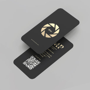 Modern Photographer Black Gold Lens Photography Business Card
