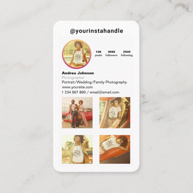 Modern Photographer Follow Instagram Profile Photo Business Card (Front)