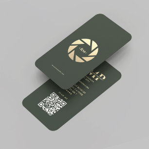 Modern Photographer Green Gold Lens Photography Business Card