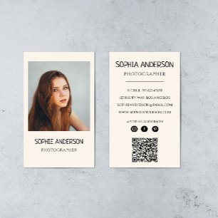 Modern Photographer Minimalist Photo with QR Code Business Card