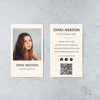 Modern Photographer Minimalist Photo with QR Code Business Card