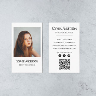 Modern Photographer Minimalist Photo with QR Code Business Card
