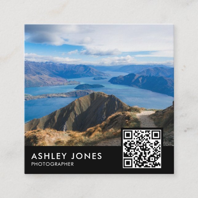 Modern Photographer Photo QR Code Photography Square Business Card (Front)