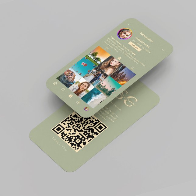 Modern Photographer Sage Green Instagram Grid  Business Card (Modern Photographer Sage Gold Instagram Grid Business Card
)