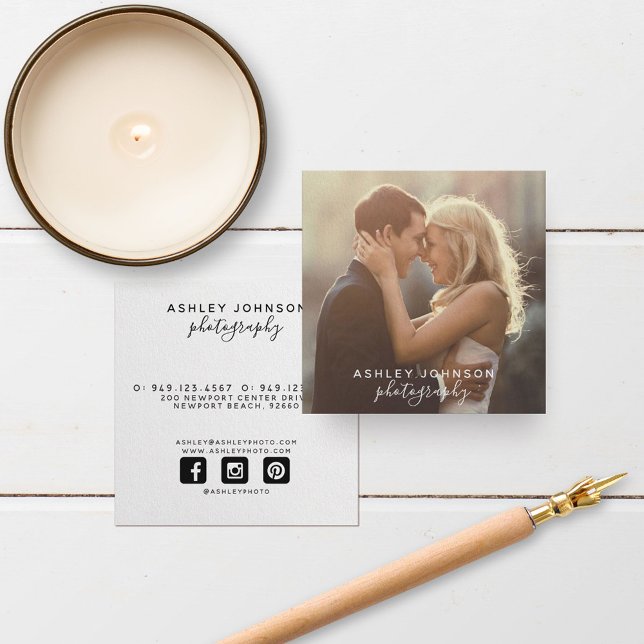 Modern Photographer Script Social Media Photo Square Business Card (Creator Uploaded)