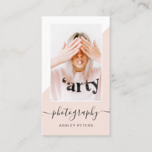 Modern photography blush pink block script photo business card