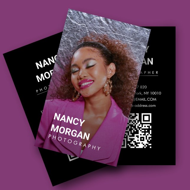 Modern Photography Minimalist Photo QR Code  Business Card (Creator Uploaded)