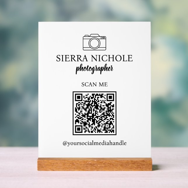 Modern Photography QR Code Business Card Acrylic Sign (Neutral)
