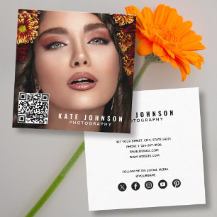 Modern Photography  Simple Photo Minimal QR Code  Square Business Card
